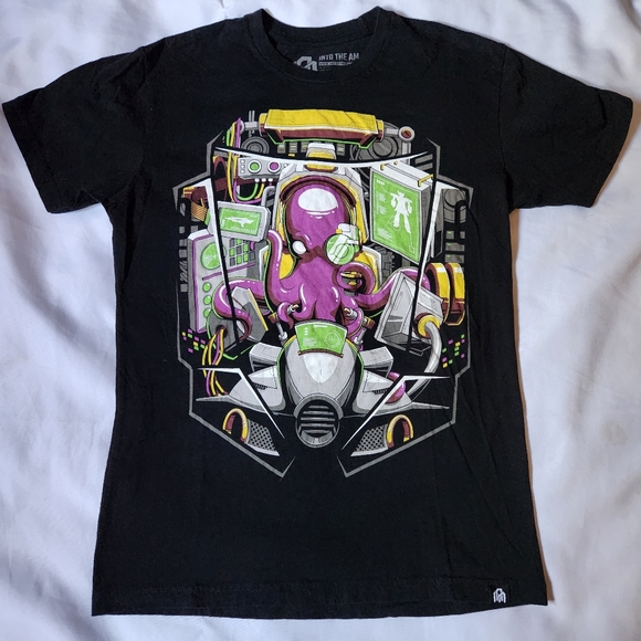 Into The AM Octopus Mech Robot Mobile Suit Pilot Men S Black Graphic Tee T-Shirt - Picture 2 of 5